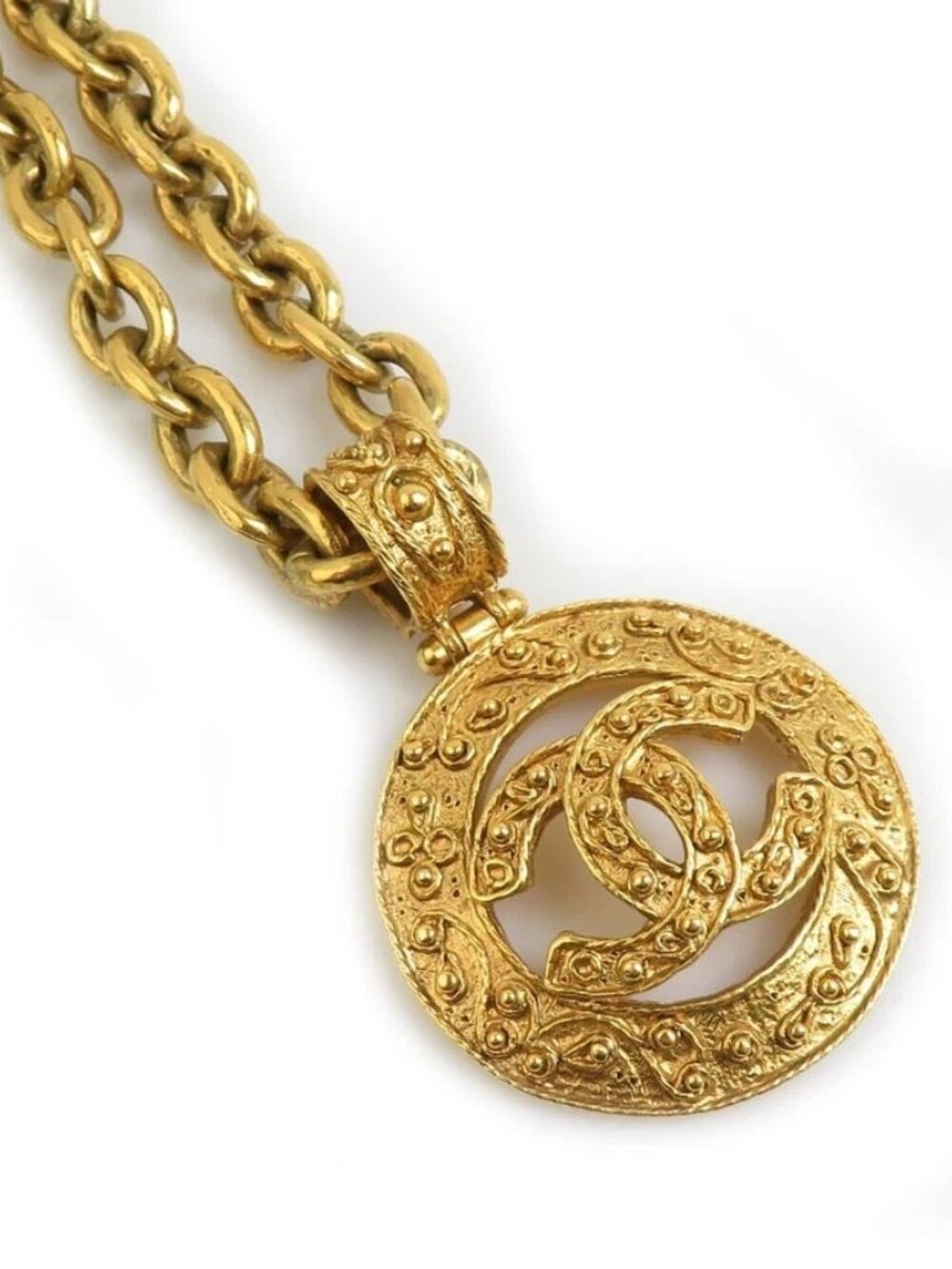 CHANEL Vintage CC Logo Necklace Gold Metal